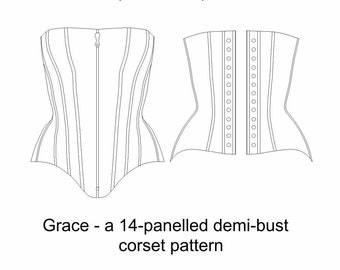 Corset Pattern! Grace - a modern 14 panel over-bust corset pattern size (UK) 8-28, (US) 4-24 waist 22-42''