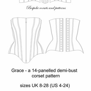 Patrón de corsé Grace: un moderno patrón de corsé sobre el busto de 14 paneles, talla Reino Unido 8-28, EE. UU. 4-24 cintura 22-42'' imagen 1