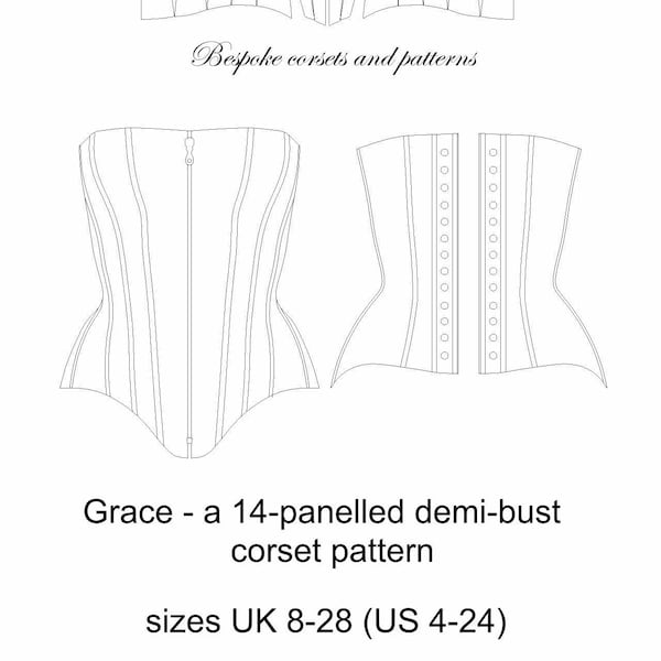 Modello corsetto! Grace - un moderno modello di corsetto sopra il busto a 14 pannelli, taglia (UK) 8-28, (US) 4-24 vita 22-42''