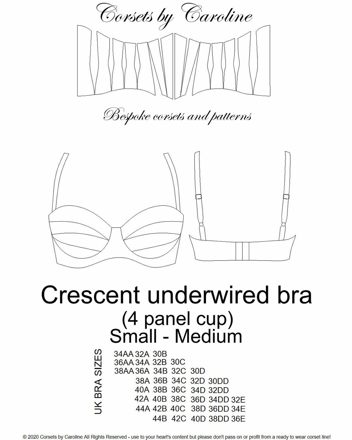 CRESCENT Underwired Bra Pattern - 4 Panel (PDF) (small-medium) - 39 ...