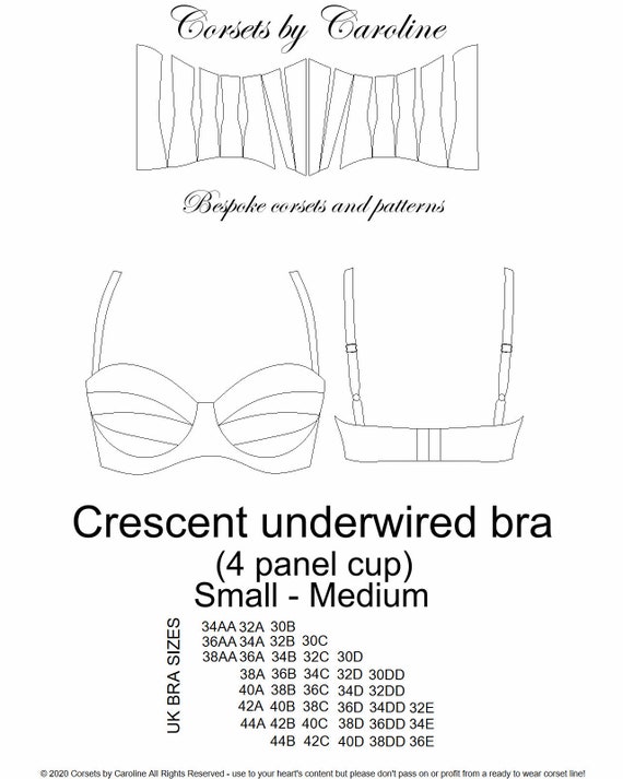 CRESCENT Underwired Bra Pattern 4 Panel PDF small-medium 39 SIZES -  Hong  Kong