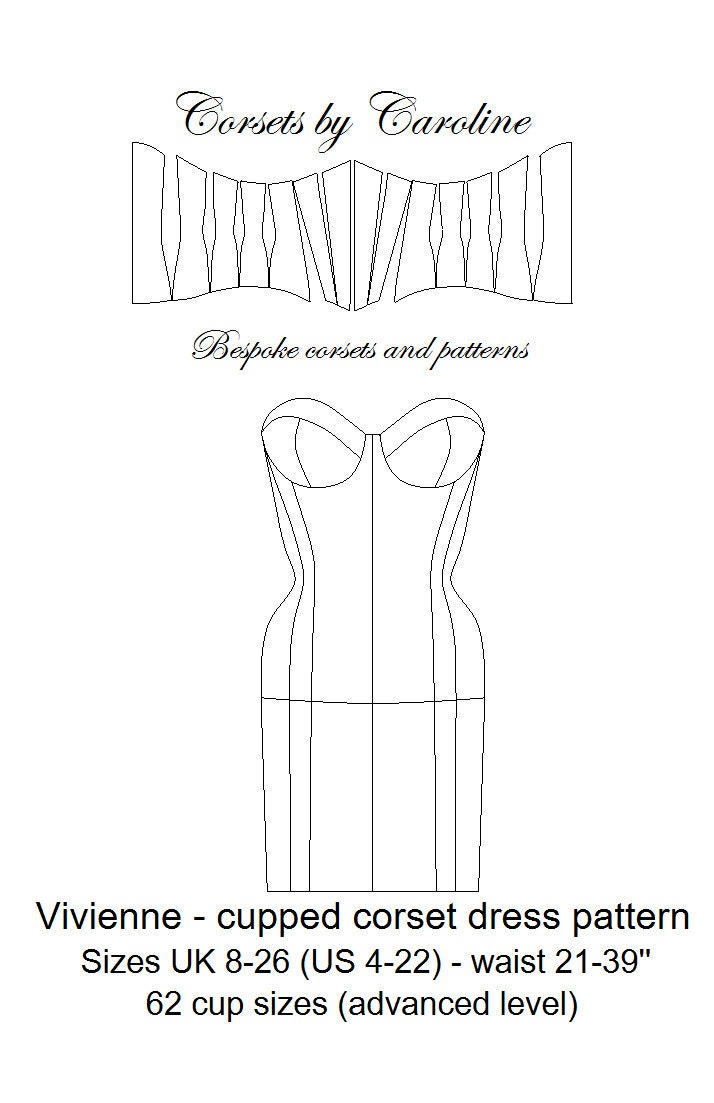 Cupped Corset Dress Pattern: Vivienne in Sizes UK8-28 US 4-24 With