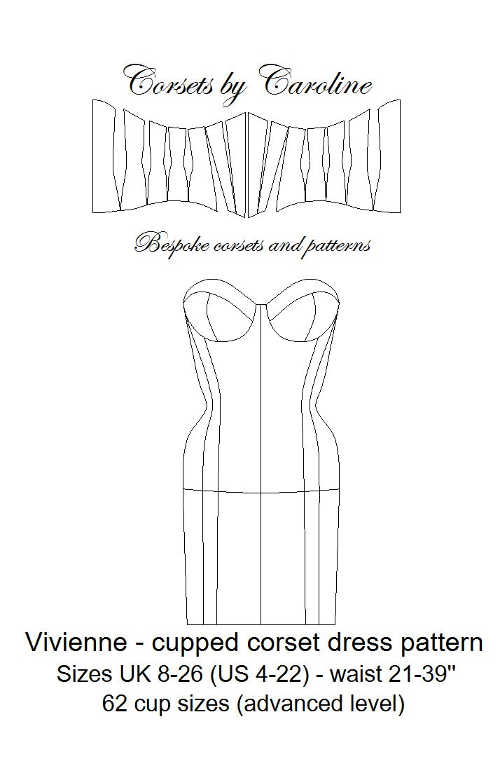 Cupped Corset Dress Pattern: Vivienne in Sizes UK8-28 US 4-24 With