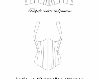 Corset Pattern! Angie - a modern 12 panel under-bust corset bodice pattern size (UK) 10-22, (US) 6-18