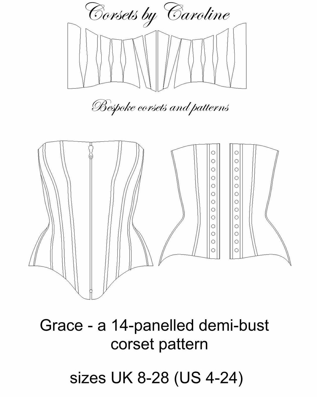 Corset Pattern Grace a Modern 14 Panel Over-bust Corset Pattern Size UK ...