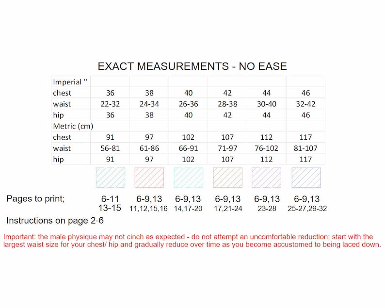 Size 36 Men's Corset Pattern - Sizes 36-46'' Chest 36''-46'' Hip With 6 Waist ...