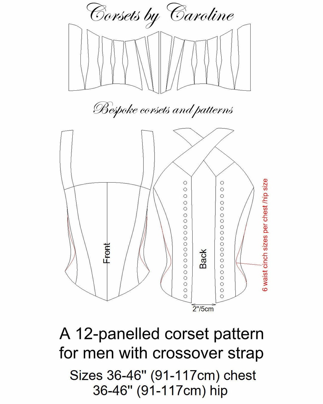 Men's Corset Pattern Sizes 3646'' Chest 36''46'' Hip With 6 Waist