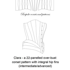 Corset Pattern! Clara - a 22-panelled demi-bust with integral hip fins - sizes UK 8-22 (US 4-18) - intermediate/advanced level