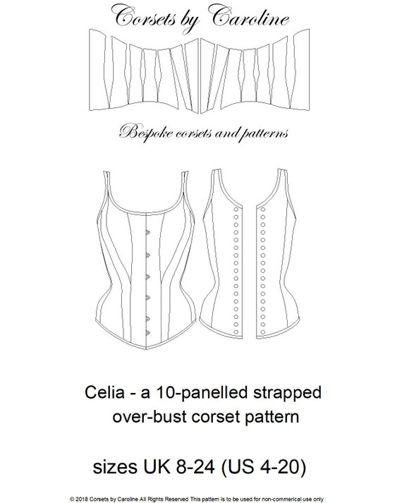 Corset Pattern The 10 panelled strapped over-bust with bust | Etsy