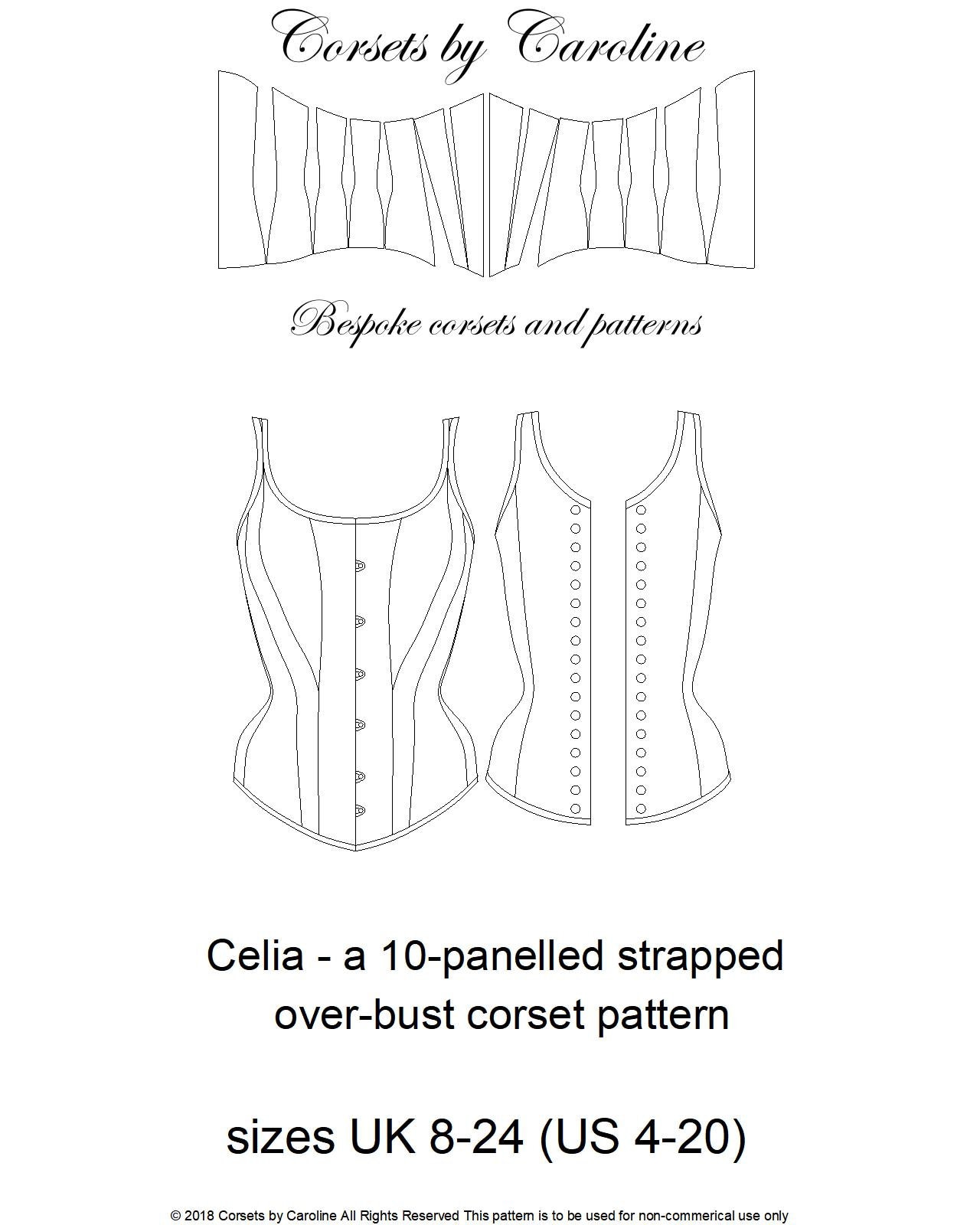 Corset Pattern Celia the 10 panelled strapped over-bust | Etsy