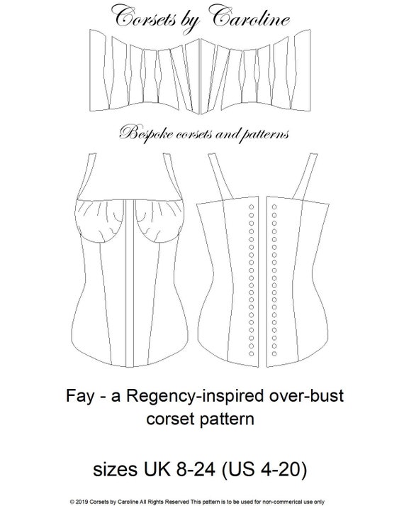 Corset Pattern Fay a 10 2 Cups Panel Over-bust Corset Bodice Pattern Size  UK 8-24, US 4-20 
