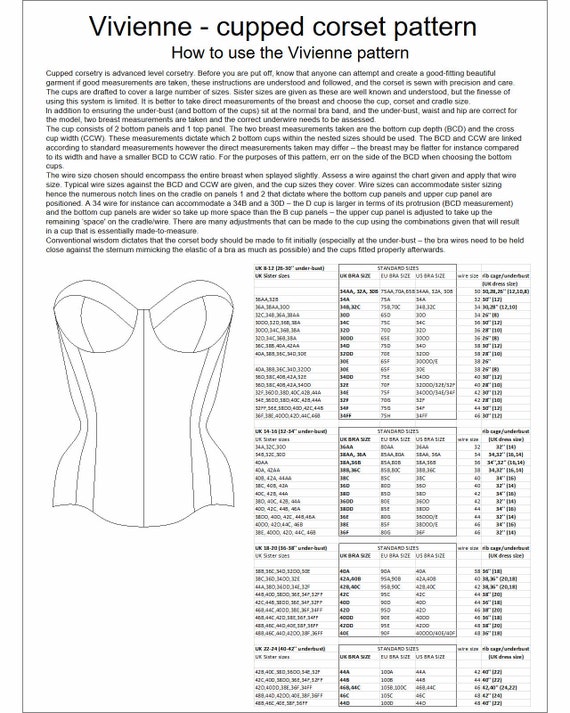LilLy - a cupped corset pattern with under-bust option size UK8-22