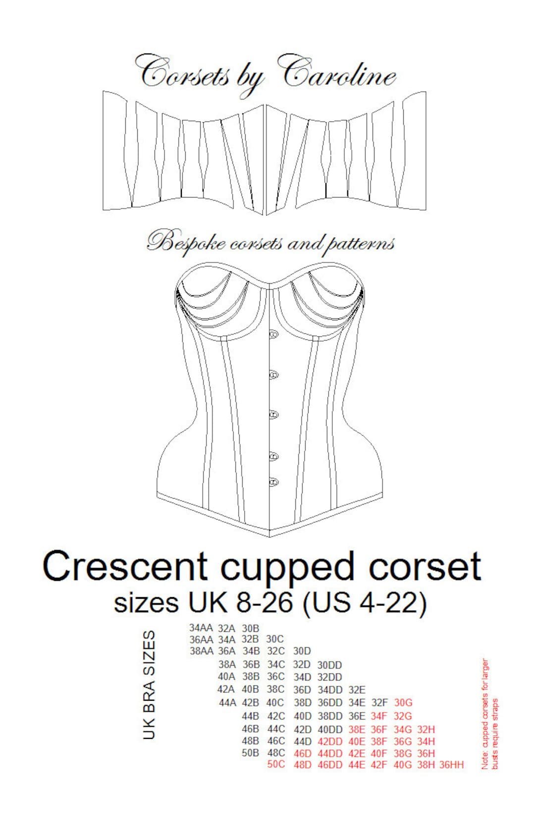 Cupped 'crescent' Corset Pattern Size UK8-26 US 4-22 75 Cup Sizes -   Canada