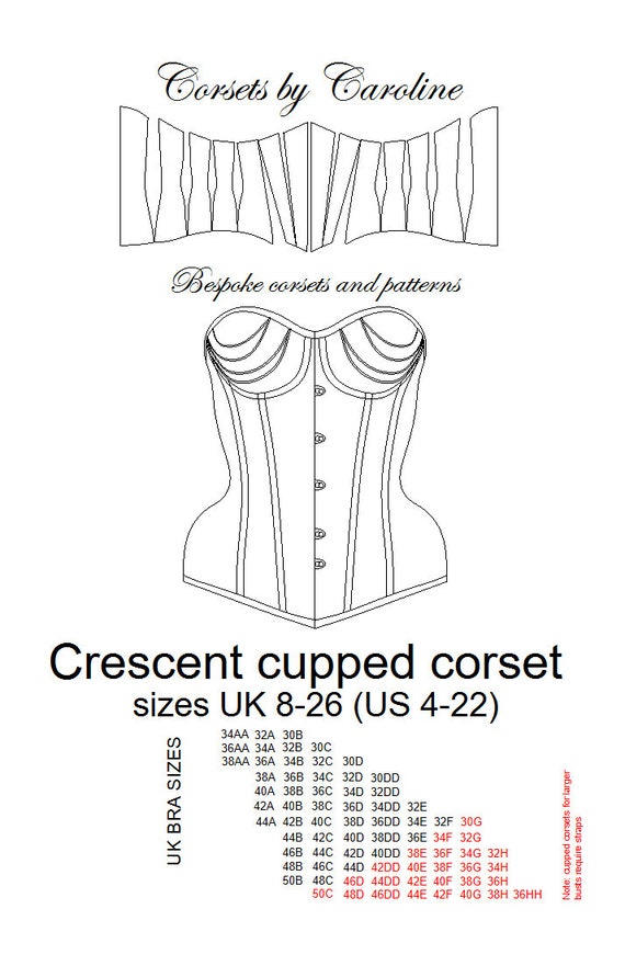 Cupped 'crescent' Corset Pattern Size UK8-26 US 4-22 75 Cup Sizes