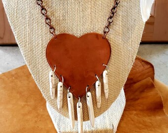 LARGE Copper Heart Necklace, Howlett Tassel Stones, Copper Necklace, Choker or Long Chain, Solid, Pure Copper Heart, Heavy Necklace