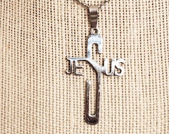 Jesus Biker Cross, Stainless Steel, Unisex, Silver Stainless, Shiny Silver, High Quality Biker Cross Necklace, Stainless Biker Jewelry