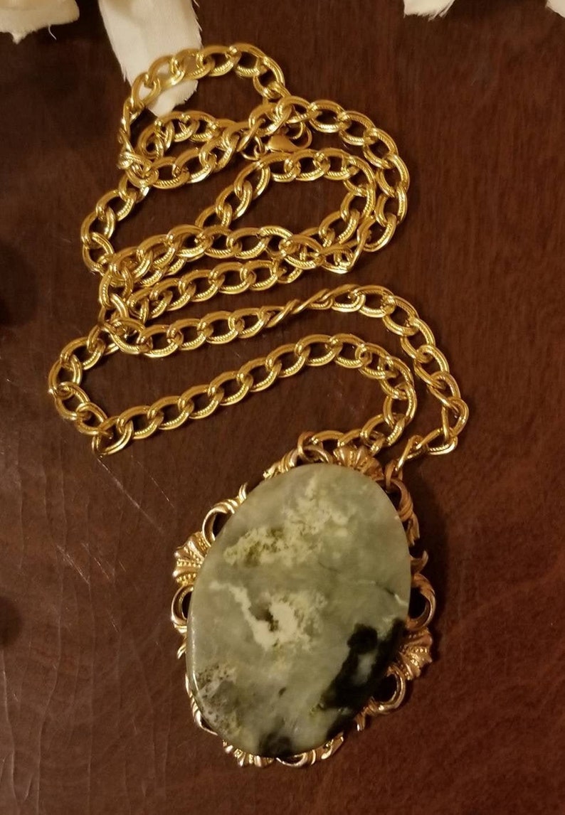 Large Jade Cameo Necklace Repurposed Pendant Cameo Pendant | Etsy