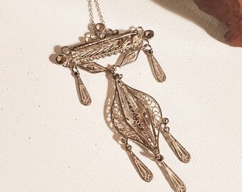 Art Nouveau Chandelier Pendant, Sterling Silver, Interchangable, Pendant Brooch Necklace, Intricate Detail, Sterling Silver, Exquisite RARE