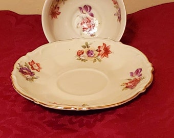 BAVARIA Germany China Set, US zone 3 Schwarezennhammer, Fine China, Collectible China Set, Purple and Pink Floral Print, Gold Trim, Set