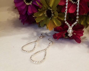Exquisite Rhinestone Set, Silver Rhinestone, Choker, Earrings, Pierced, Rhinestone Drop Necklace, 2 Piece Rhinestone Formal Accessory
