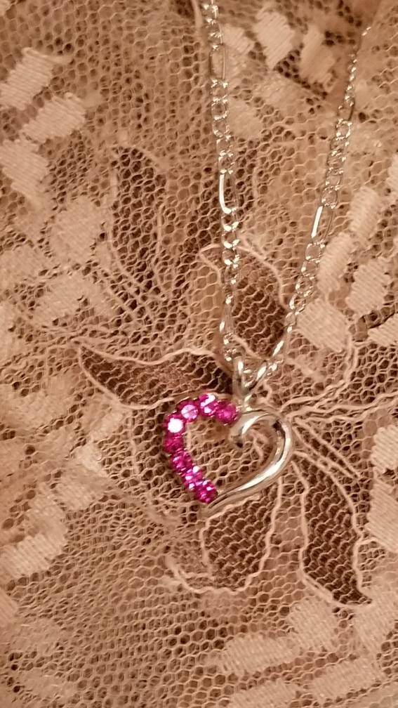 Hot Pink Rhinestone Necklace, Hot Pink Heart, Ladies Heart Pendant ...
