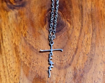 Petite Cross Necklace, Stainless Steel, Christian, Reads FAITH, Sturdy Cable Chain