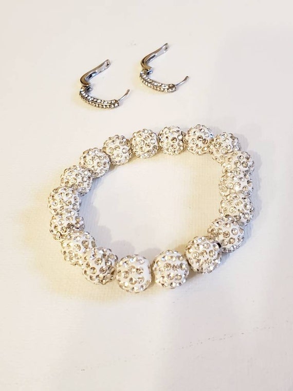 Rhinestone Beaded Bracelet set, Pierced Rhineston… - image 2