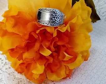 Spoon Ring, Inscribed, FIRST LOVE, Stainless Spoon Ring, Ladies Ornate Pattern Ring, Size 6, Ladies Jewelry, Well Made, Vintage Spoon Ring