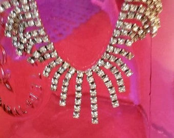 Silver Rhinestone Fringe Necklace, Formal Evening Accessory