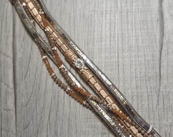 Wrap Bracelet, Magnetic, Cord, Copper, Silver, Beaded, Nuetral Colors, Vintage, Never Worn