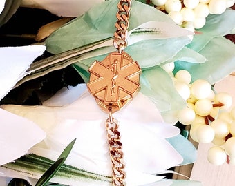 Gold Stainless Steel Medical ID Bracelet, Medication Compartment