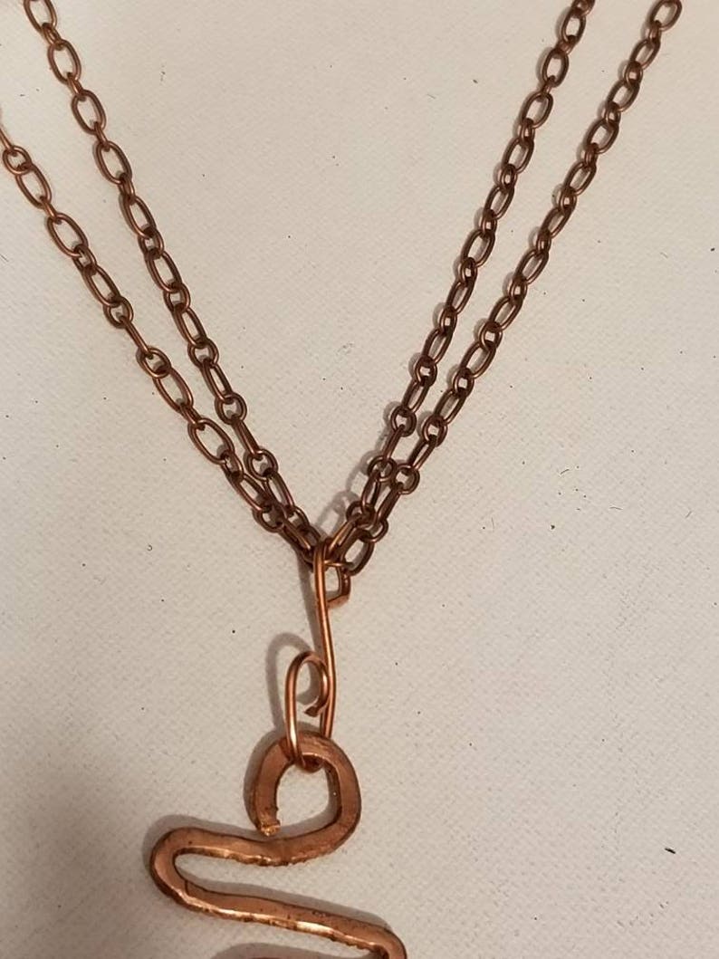 Recycled Copper Textured Design Polished Double Stranded Chain Swirl Copper Pendant Design Square Shape Hammered Copper Necklace