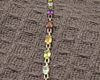 Multi-Colored Stone Tennis Bracelet, Sterling Silver, Ladies Bracelet, Stamped, Safety Mechanism, Gift Idea