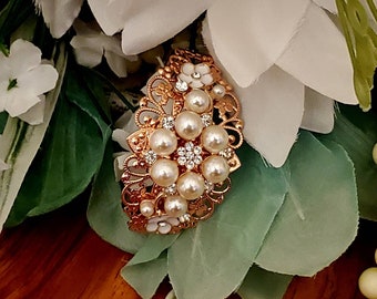 Rose Gold Bracelet  Embellished Designed Cuff Bracelet, Ornate Base  Adorned Bracelet, Wedding, Bridal Shower, Cuff Bracelet, Rose Gold