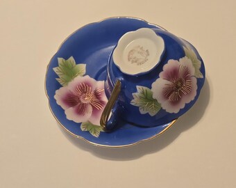 Occupied Japan Cup and Saucer, Porcelain Set, Blue Floral, Vintage, Collectible Set, Serving, Glassware Set, Stamped