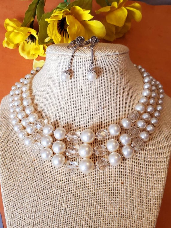 Pearl Necklace and Earrings Ivory Color 