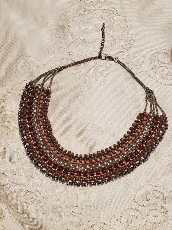 Bohemian Beaded Choker, Wide Beaded Glass Necklace