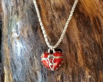 Puffy Heart Locket Necklace, Red Enamel Heart, Puffy Red Locket, Locket Necklace, Red Enamel, Silver Plated, Locket Necklace, Locket Jewelry