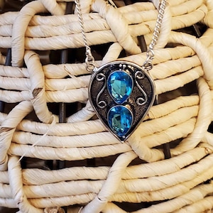 Sterling Blue Topaz Necklace, Choker, Adjustable, Stamped, Sterling Silver Pendant, Blue, Unique Setting, Hand Designed, Sterling Chain
