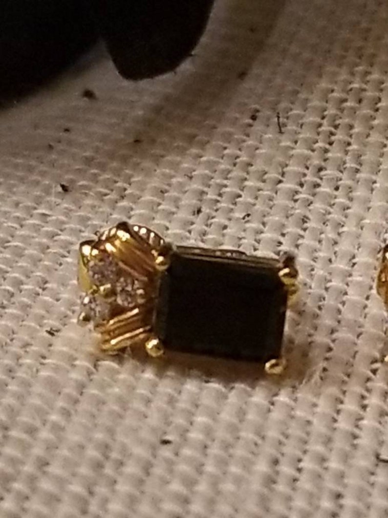 Stone Earrings Genuine Stone Onyx Clip On Earrings Vintage Clip On Plated Earrings Square Onyx Esrrings Gold Plated NOS Clip Ons