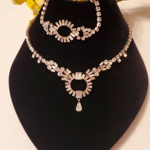 P*A*R*C*O Rhinestone Set, Runway High Quality Parco Bracelet, Choker, Matching Jewelry Set, Silver Setting, Baguettes, Round Stones, Set