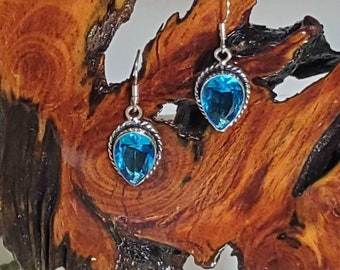 Sterling Blue Topaz Earrings, Dangle, Sterling Silver, Ear Wires, Well Made, Great Quality, Birthstone, Blue Topaz, Upside Down Teardrops