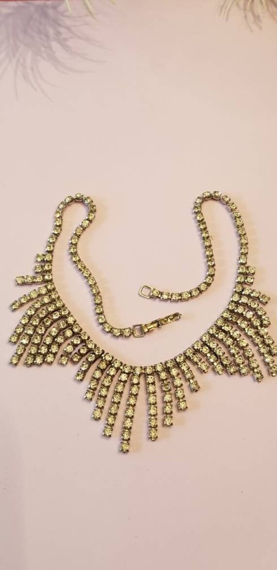 Rhinestone Fringe Necklace, Silver Rhinestone Nec… - image 5