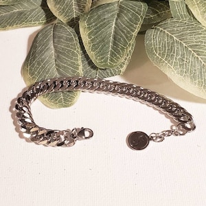 ステンレスカーブレディースブレスレット、チェーンブレスレット、レディース用カーブチェーンブレスレット、ステンレススチール、陰陽チャーム、長さを伸ばすためのエクステンダー