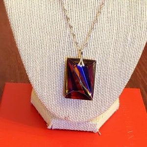 Purple Vitrail Crystal Necklace, Rectangle, Faceted Edges, Various Colors  Stainless Chain, Vitrail Color, Foil Back, Rectangle, Exquisite