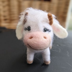 Needle Felted Cow Figurine: Handmade Wool Sculpture