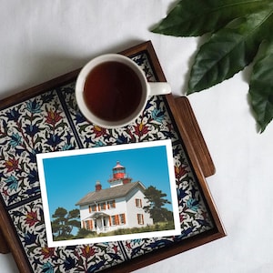 Cartão de felicitações em branco da Baía de Yaquina, papelaria do farol, cartão da costa do Oregon com envelope, cartão de notas de belas artes, cartão fotográfico artesanal, Newport