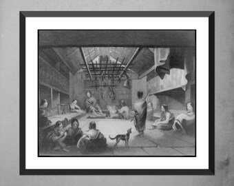 Impresión vintage de Chinook Lodge: arte mural histórico de Oregón de la década de 1840