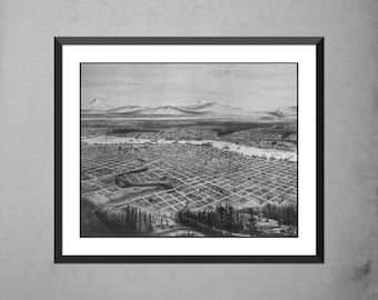 Impresión de Portland, Oregón: Mapa vintage de la década de 1880, Montañas Cascade