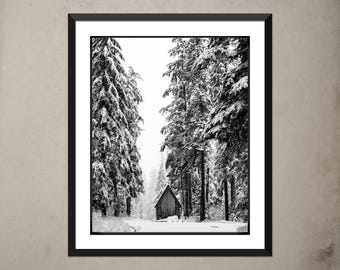 Impresión de la cabaña del lago perdido: fotografía artística en blanco y negro de Oregón